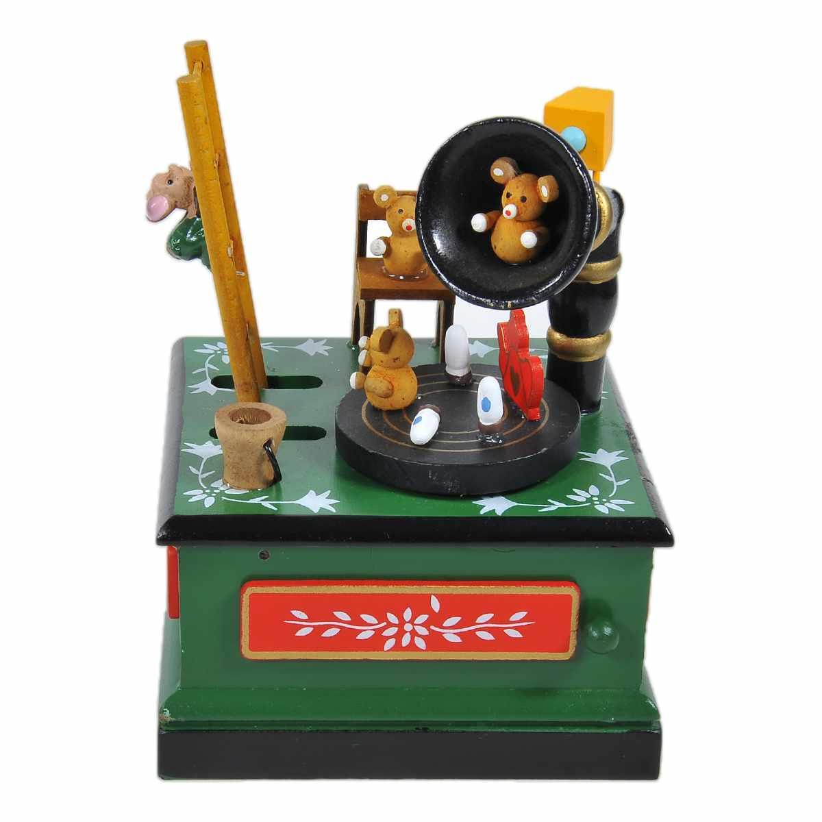 Carillon Natale Grammofono Legno Verde cm.12x12xh16