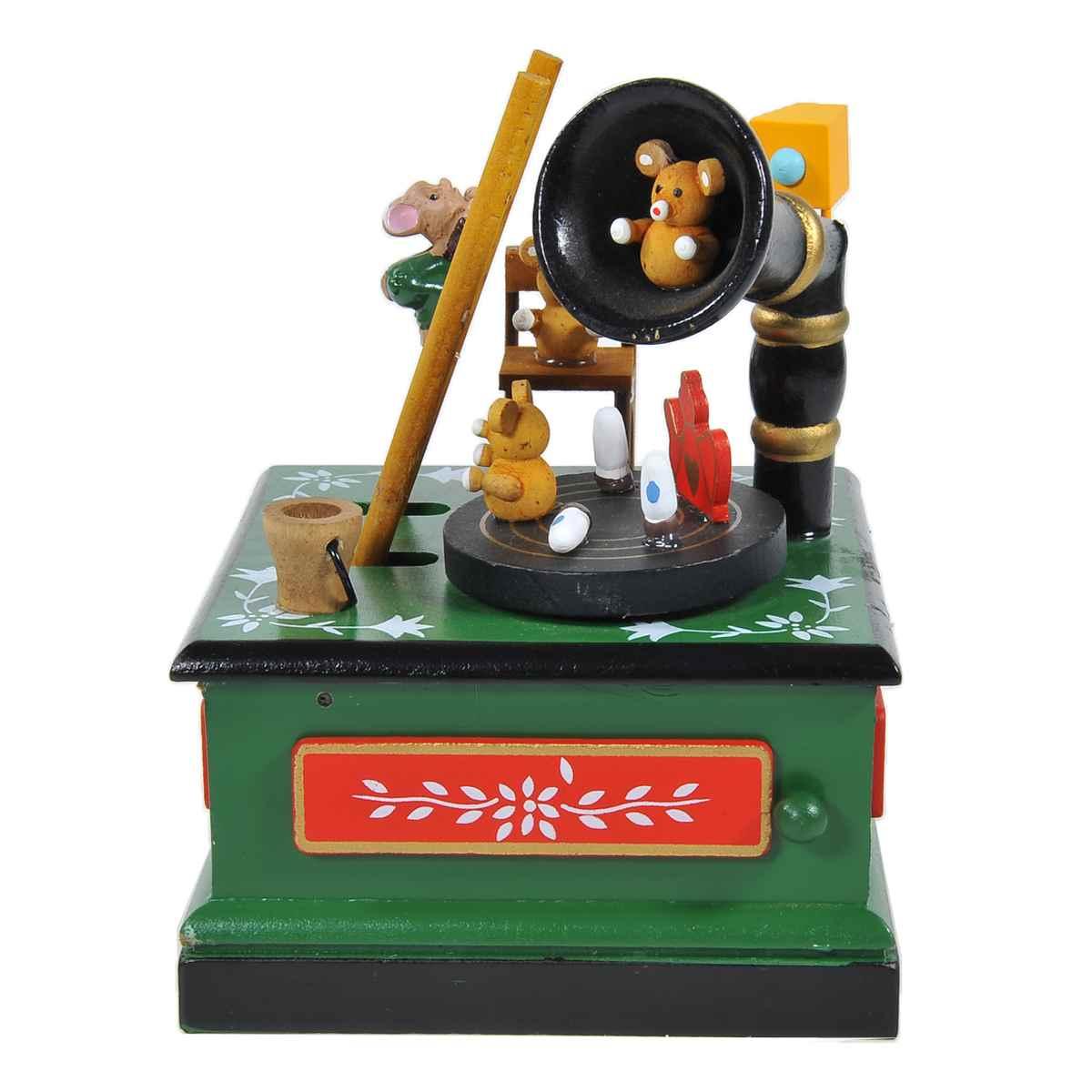 Carillon Natale Grammofono Legno Verde cm.12x12xh16