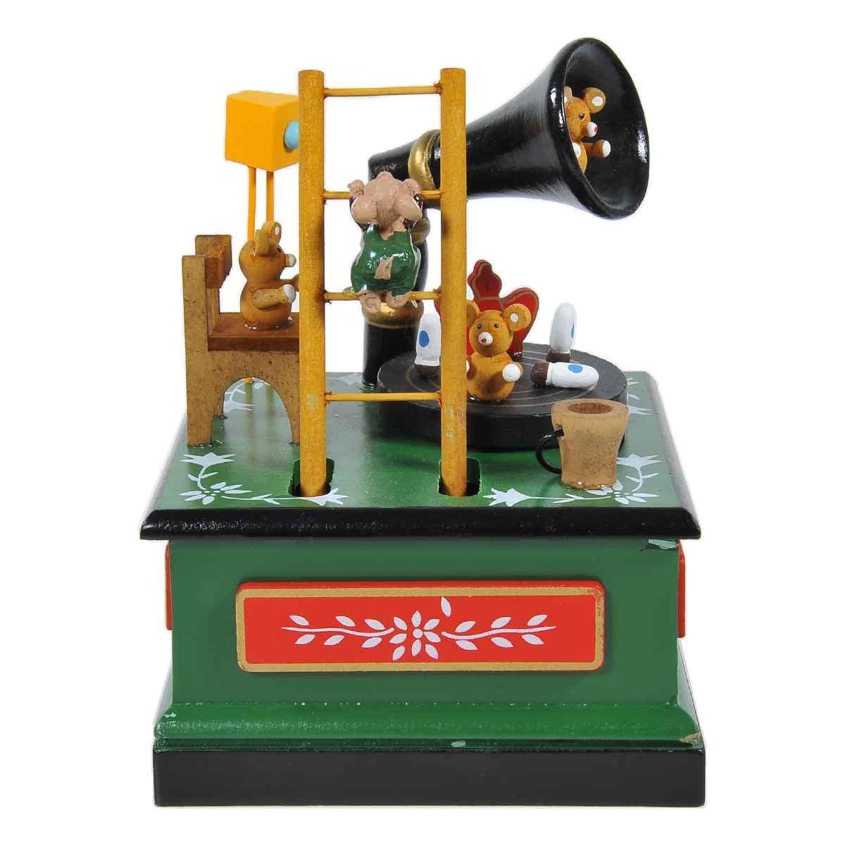 Carillon Natale Grammofono Legno Verde cm.12x12xh16