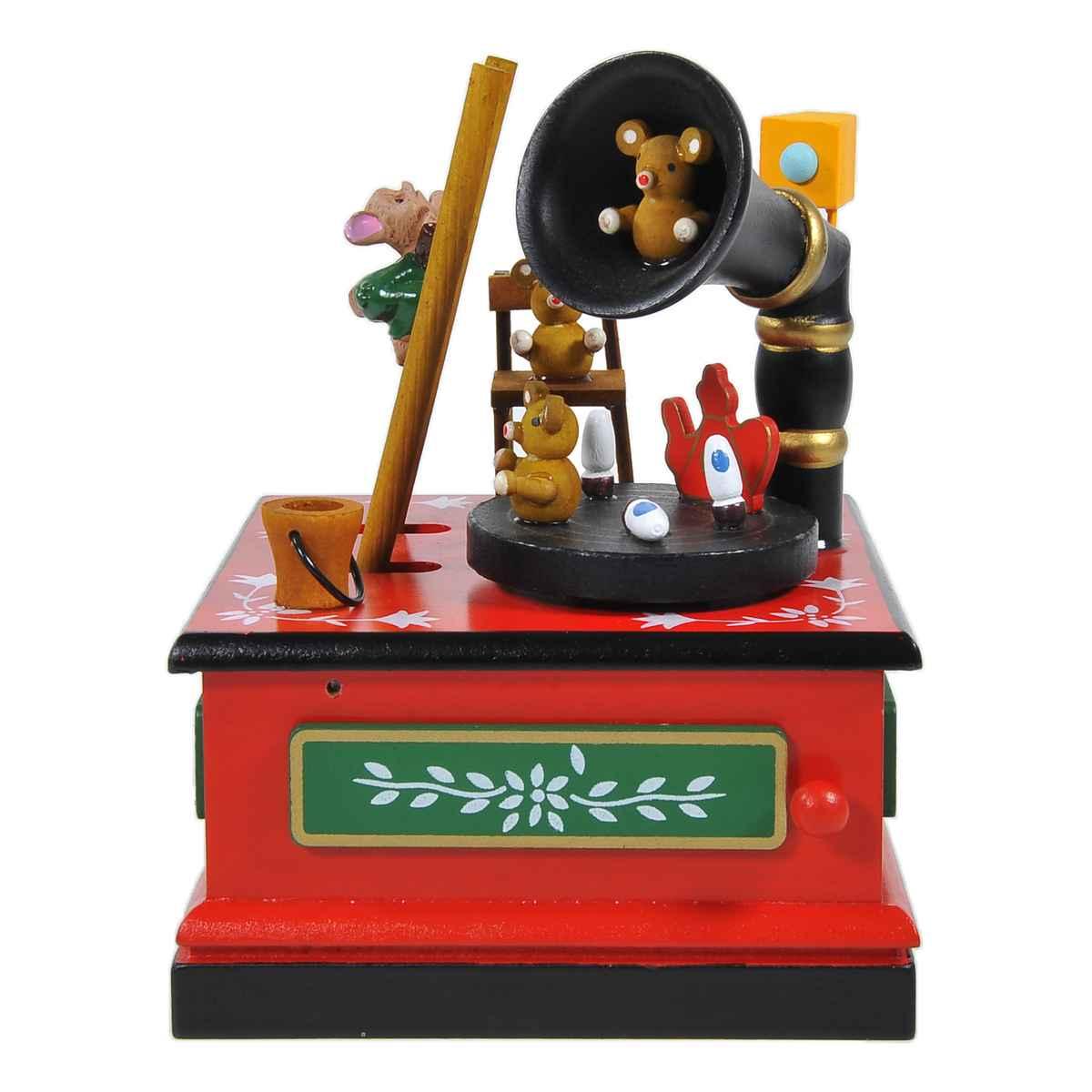 Carillon Natale Grammofono Legno Rosso cm.12x12xh16