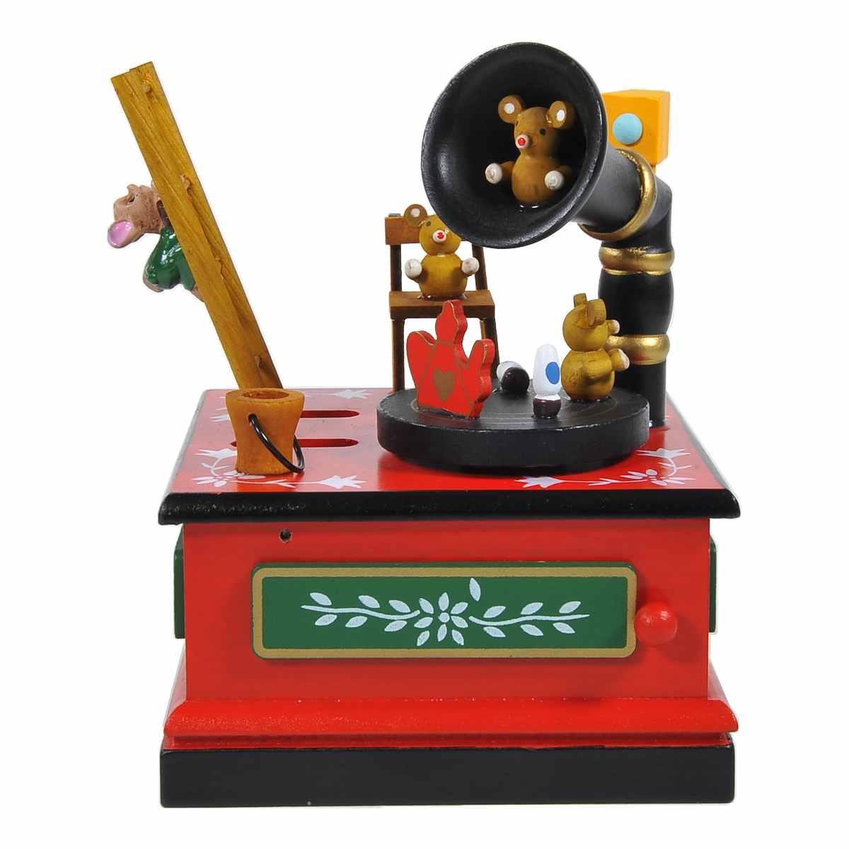 Carillon Natale Grammofono Legno Rosso cm.12x12xh16