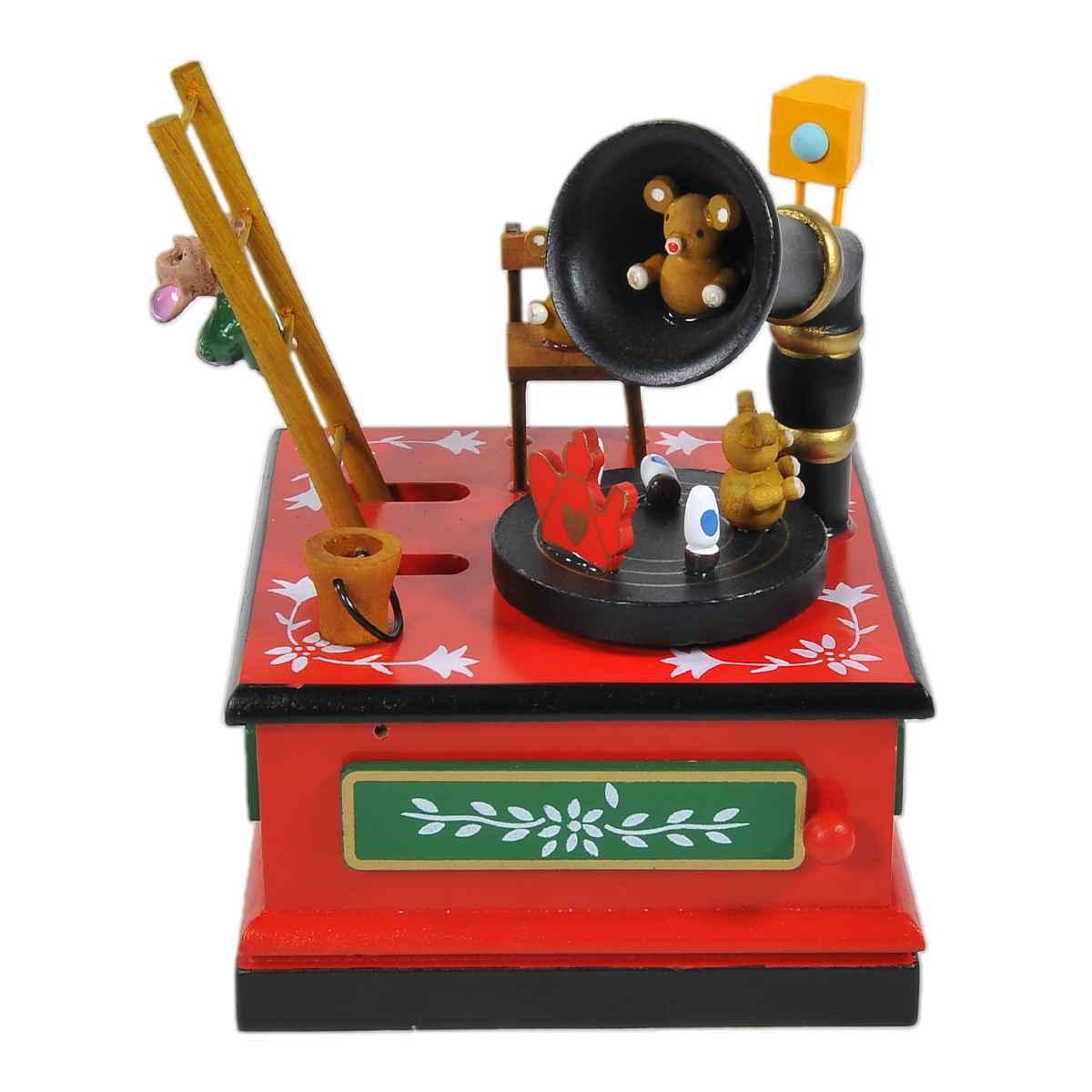 Carillon Natale Grammofono Legno Rosso cm.12x12xh16