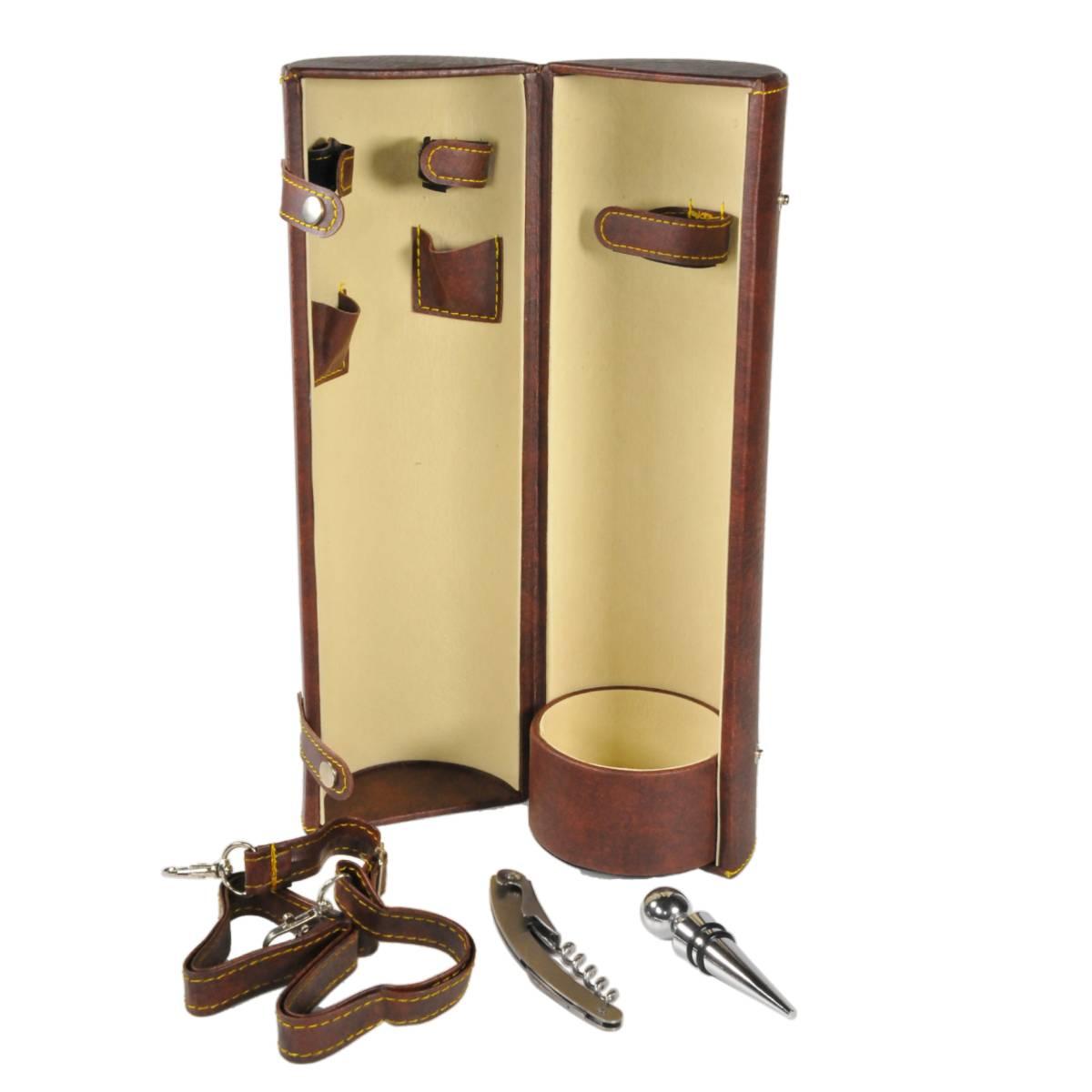 Porta Bottiglie 1P Pelle Marrone Accessori cm.11x36 | Vacchetti