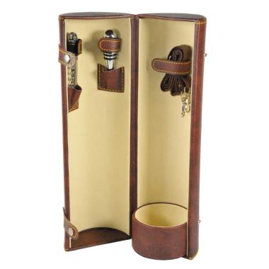 Porta Bottiglie 1P Pelle Marrone Accessori cm.11x36 | Vacchetti