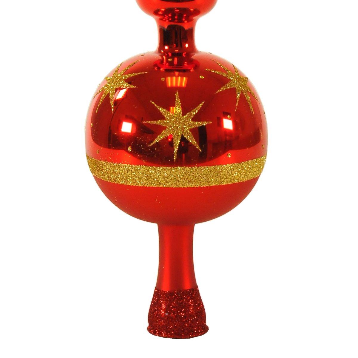 Puntale Albero Natale Vetro cm.32 Rosso con Stelle |Inge's Glass