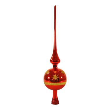 Puntale Albero Natale Vetro cm.32 Rosso con Stelle |Inge's Glass