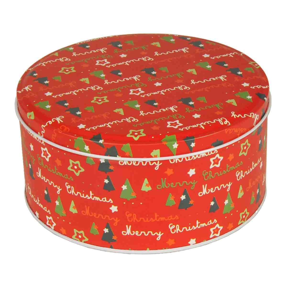 Scatola Natale Metallo Tonda Alberi cm.16,8 |Vacchetti