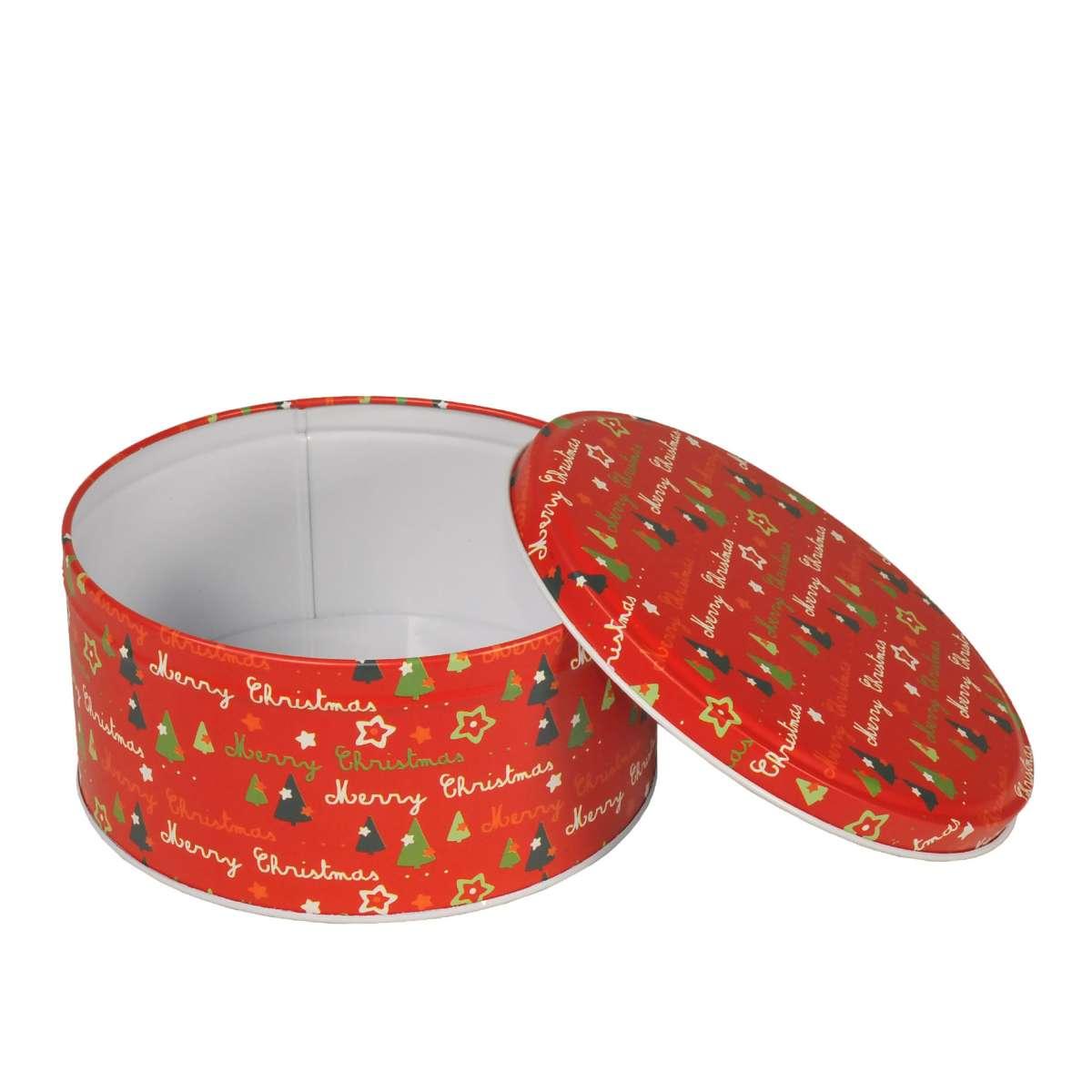 Scatola Natale Metallo Tonda Alberi cm.16,8 |Vacchetti