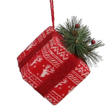 Decorazione Natalizia Pacco Regalo in Tessuto Rosso cm.13 |Vacchetti