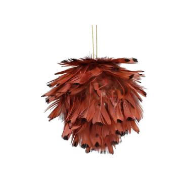 Pallina Natale cm.13 Piume Rosse Amaranto |Vacchetti