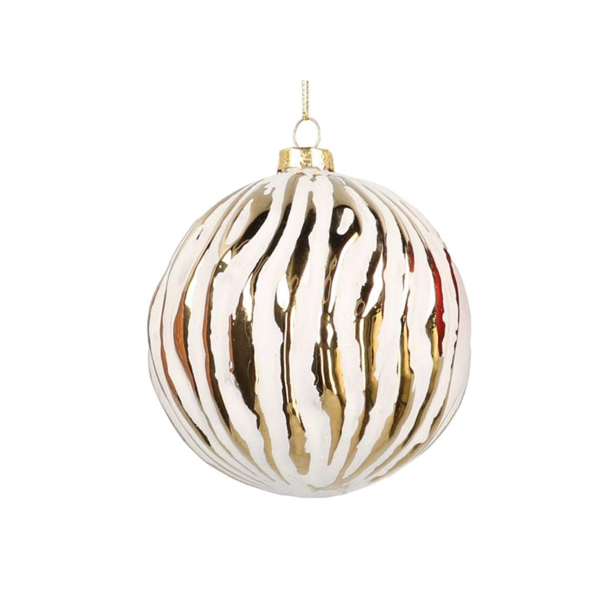 Pallina Natale Vetro cm.8 Bianca Opaca e Oro |Vacchetti