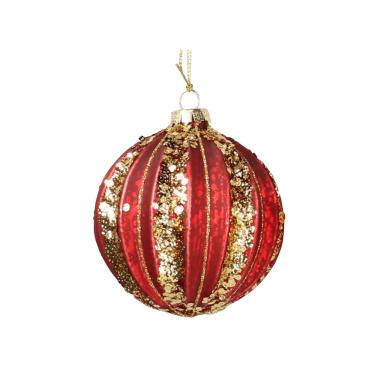 Pallina Natale Vetro cm.8 Rossa e Oro Glitter |Vacchetti