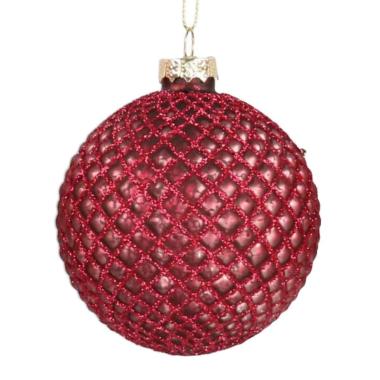 Pallina Natale Vetro cm.10 Rosso Prugna con Glitter |Vacchetti