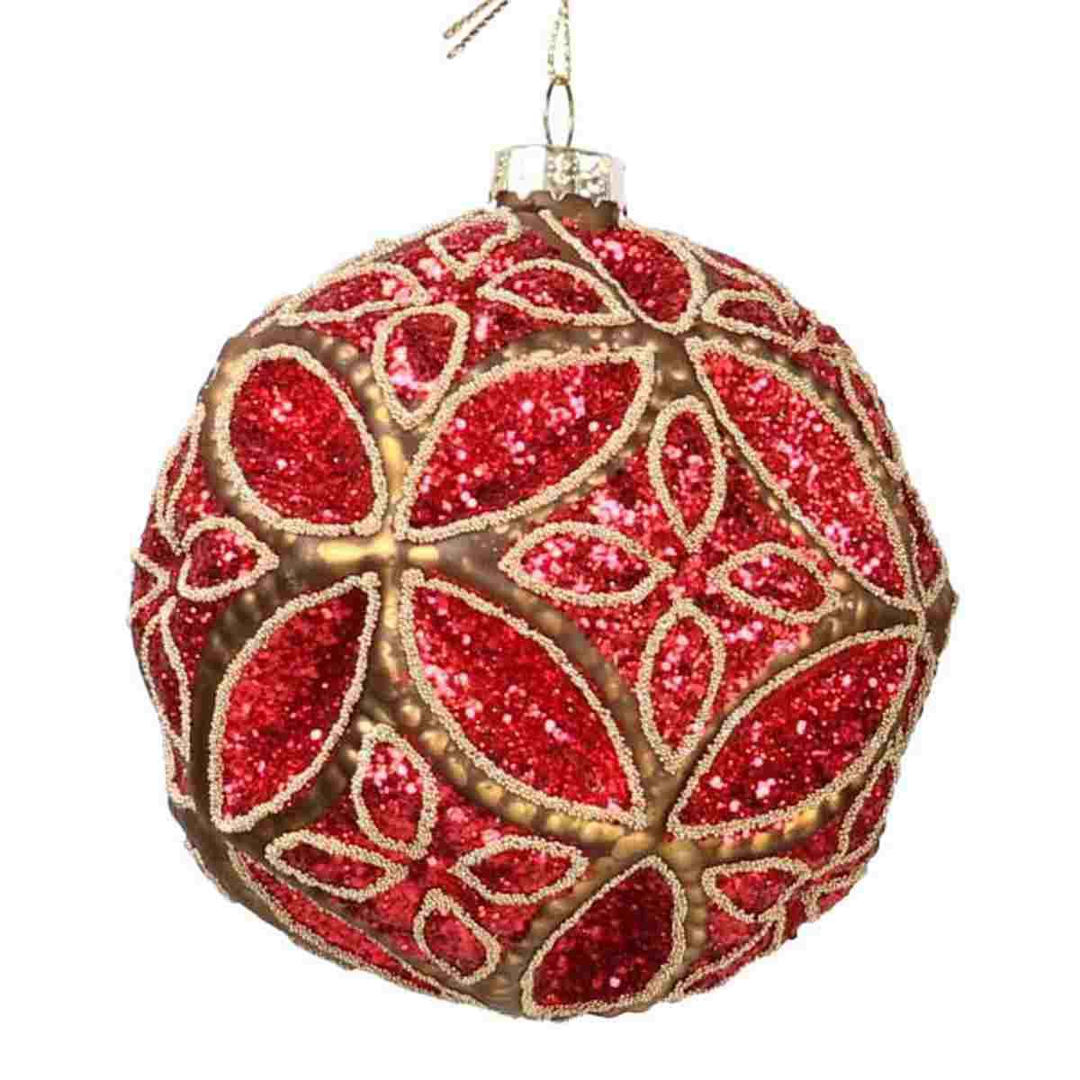 Pallina Natale Vetro cm.8 Rossa con Decori Glitter |Vacchetti