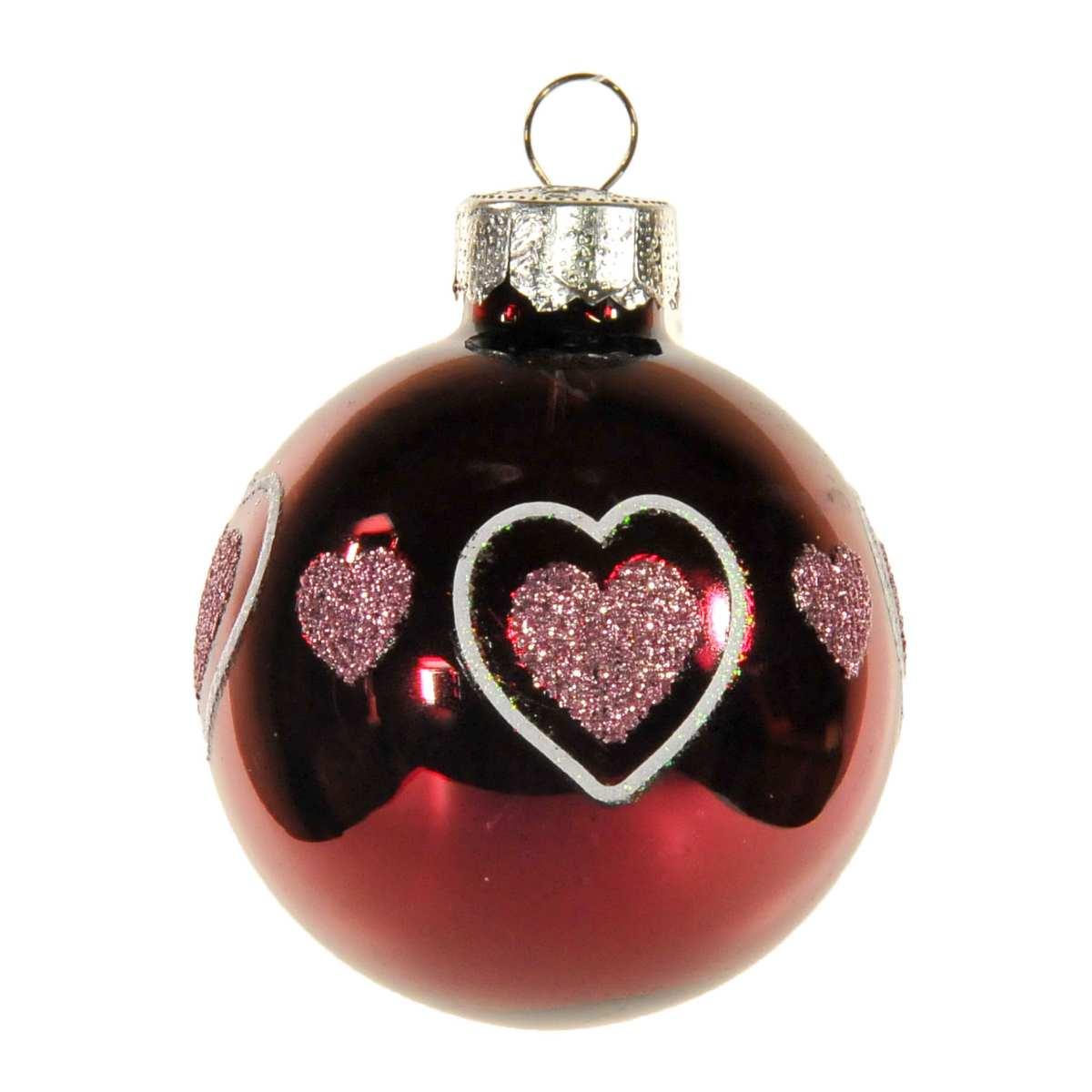 Pallina Natale Vetro cm.6 Rosso Amaranto Lucido con Cuori |Inge's Glass