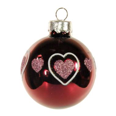 Pallina Natale Vetro cm.6 Rosso Amaranto Lucido con Cuori |Inge's Glass