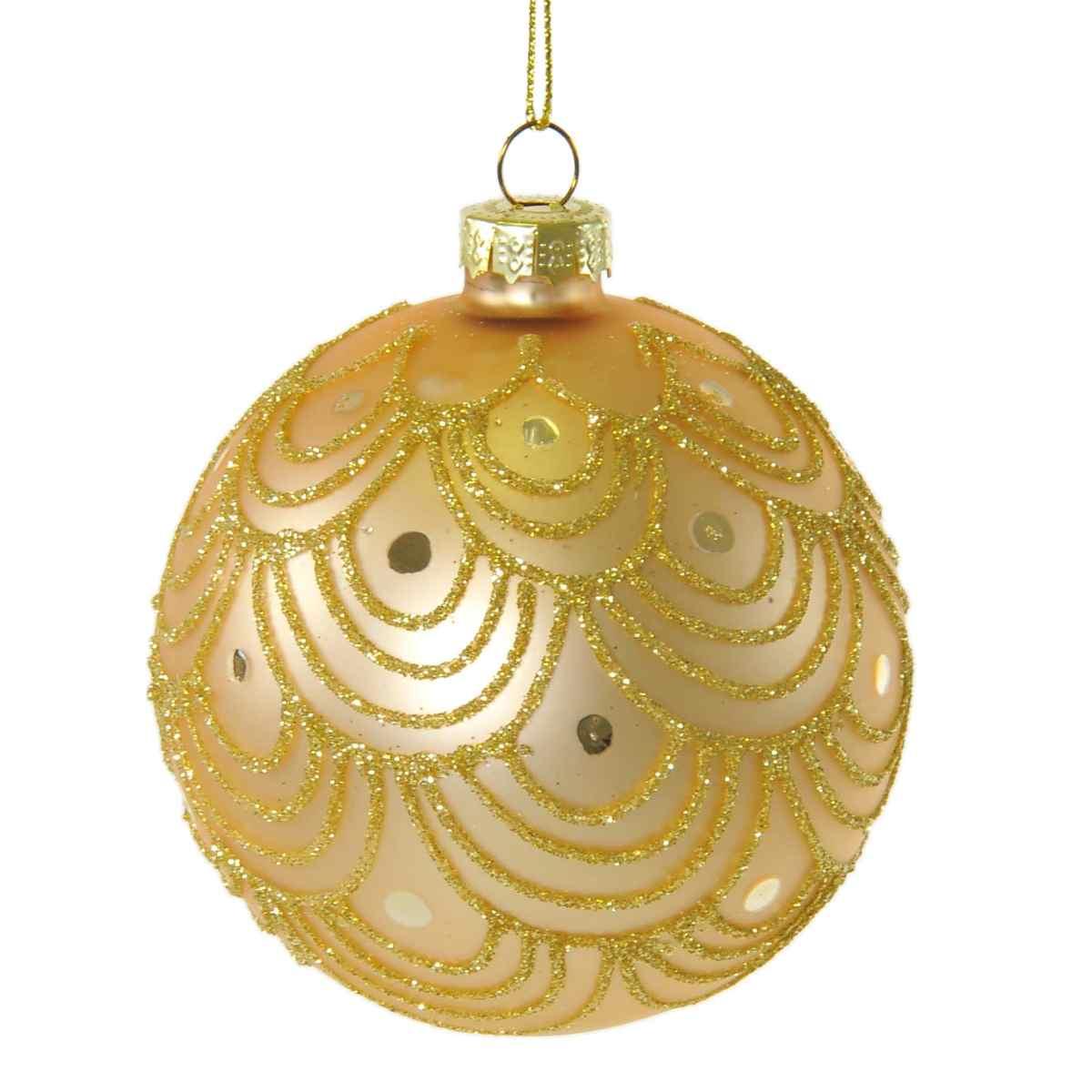 Pallina Natale Vetro cm.Ø8 Oro con Decori Glitter |Vacchetti