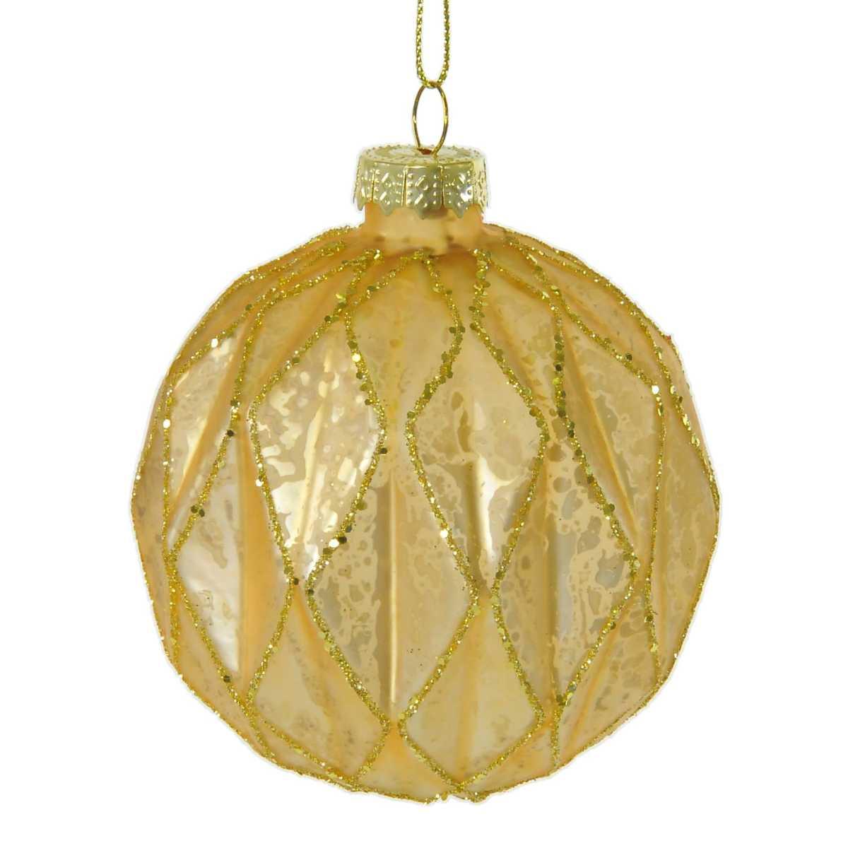 Pallina Natale Vetro cm.Ø8 Oro con Decori Glitter |Vacchetti
