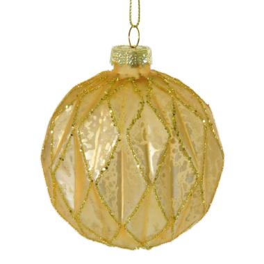 Pallina Natale Vetro cm.Ø8 Oro con Decori Glitter |Vacchetti