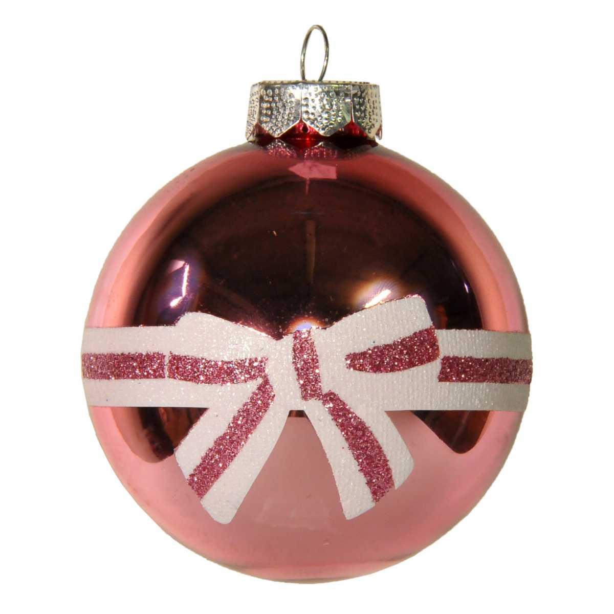 Pallina Natale Vetro cm.8 Rosa Lucido con Fiocco |Inge's Glass
