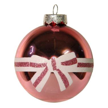 Pallina Natale Vetro cm.8 Rosa Lucido con Fiocco |Inge's Glass