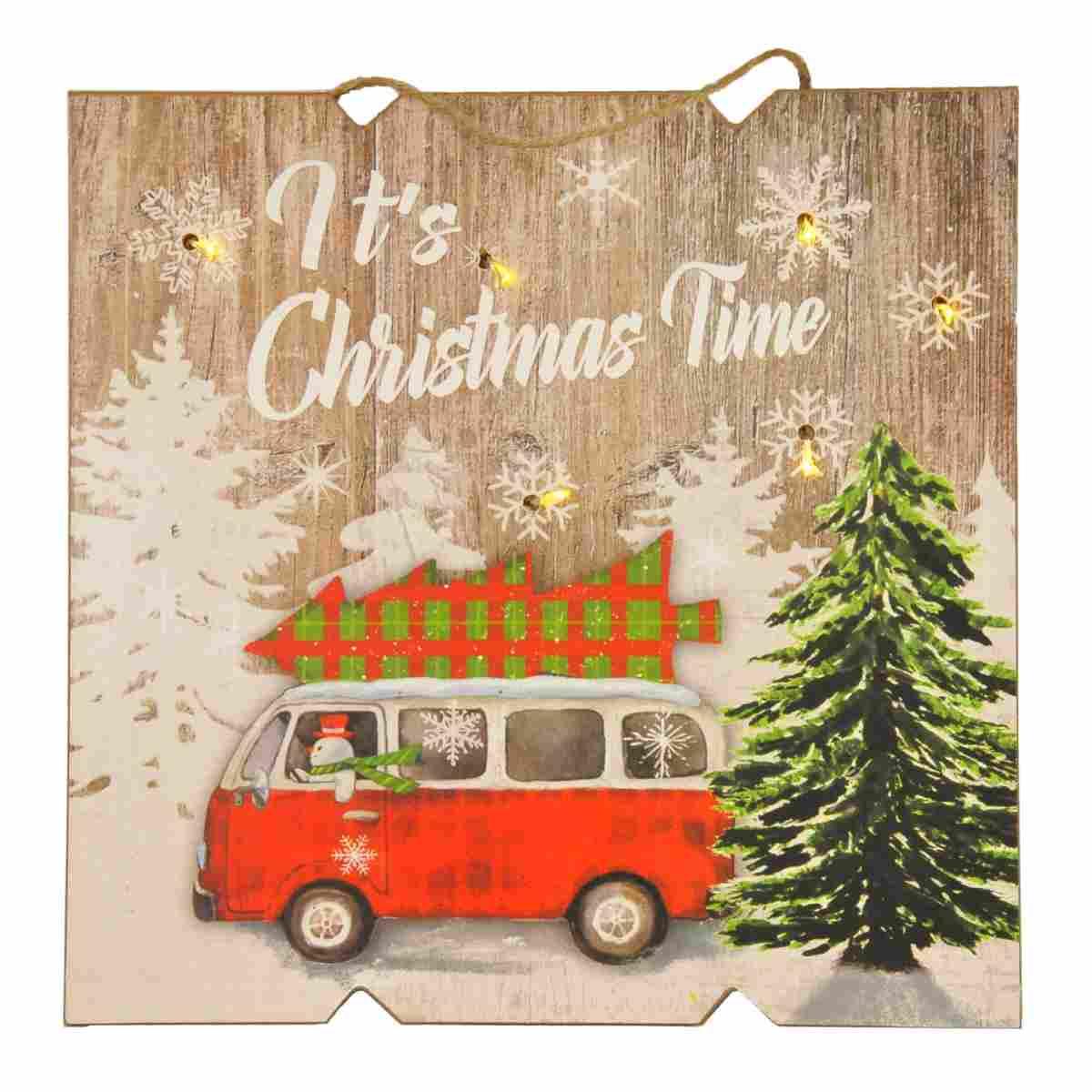 Targa Quadro Legno con Led+Furgoncino Rosso c24 | Vacchetti