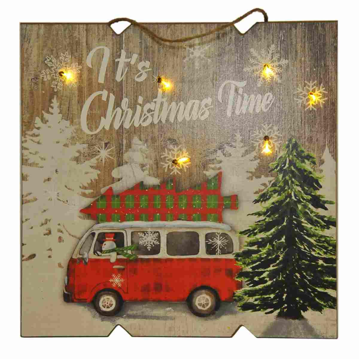 Targa Quadro Legno con Led+Furgoncino Rosso c24 | Vacchetti