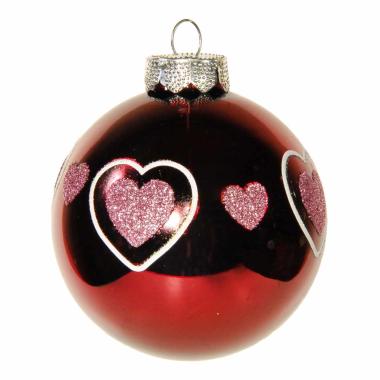 Pallina Natale Vetro cm.8 Rosso Amaranto Lucido con Cuori |Inge's Glass