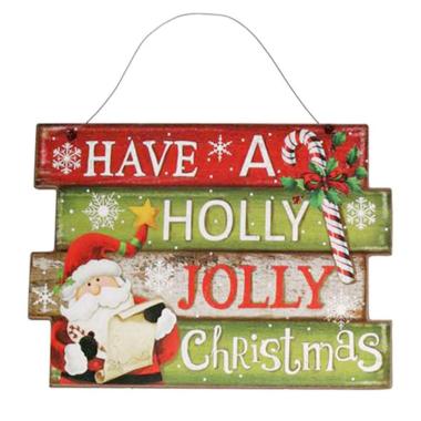 Targa Legno Natale Verde Rossa cm.25x18x1