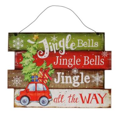 Targa Legno Natale Verde Rossa cm.25x18x1