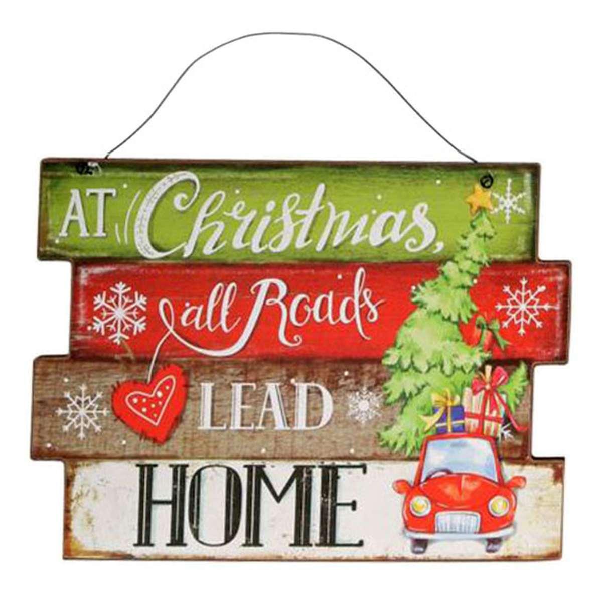 Targa Legno Natale Verde Rossa cm.25x18x1