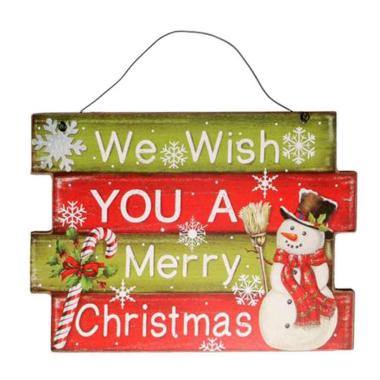 Targa Legno Natale Verde Rossa cm.25x18x1