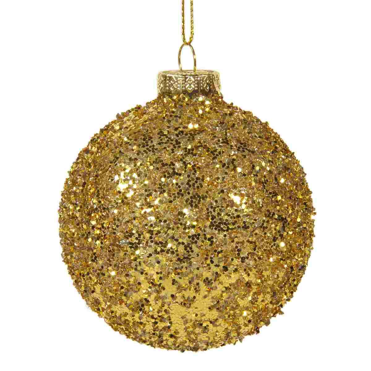 Pallina Natale Vetro cm.Ø8 Oro Glitterata |Inge's Glass