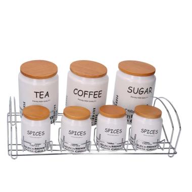 Barattoli Set pz.7 Ceramica Bianca con Supporto | Vacchetti