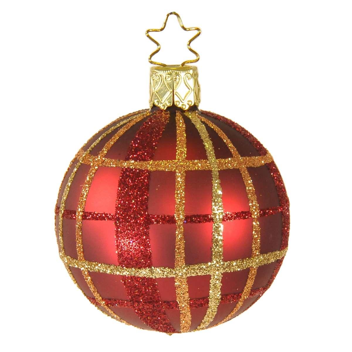 Pallina Natale Vetro Collezione cm.6 Rossa Righe Quadri |Inge's Glass