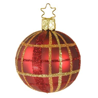Pallina Natale Vetro Collezione cm.6 Rossa Righe Quadri |Inge's Glass