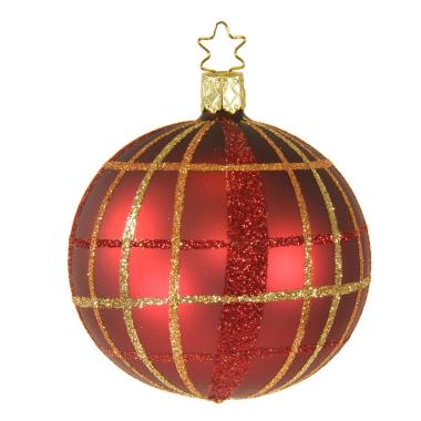 Pallina Natale Vetro Collezione cm.8 Rossa Righe Quadri |Inge's Glass