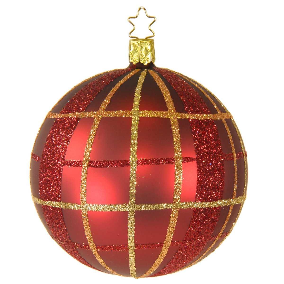 Pallina Natale Vetro Collezione cm.10 Rossa Righe Quadri |Inge's Glass