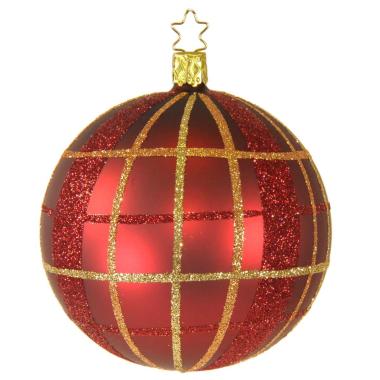 Pallina Natale Vetro Collezione cm.10 Rossa Righe Quadri |Inge's Glass