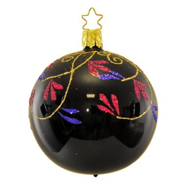 Pallina Natale Vetro Collezione cm.8 Nera con Decori Multicolor |Inge's Glass