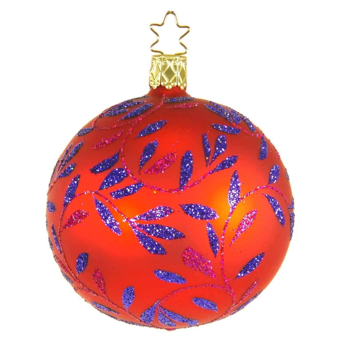 Pallina Natale Vetro Collezione cm.8 Rosa con Decori Blu |Inge's Glass