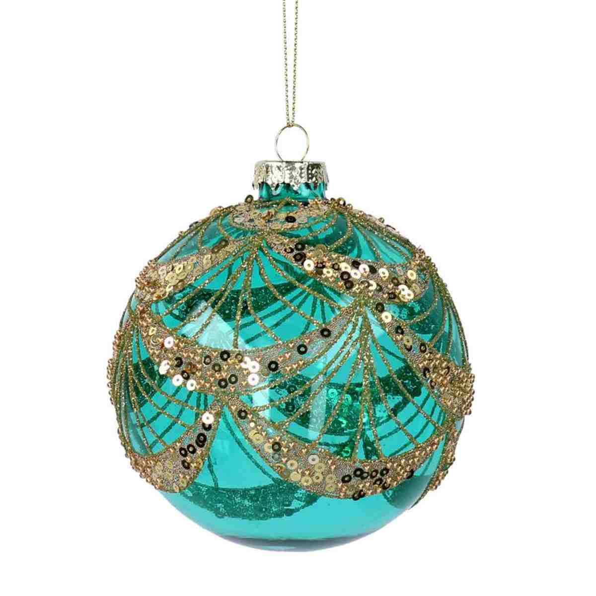 Pallina Natale Vetro cm.8 Verde con Perline Paillettes |Vacchetti