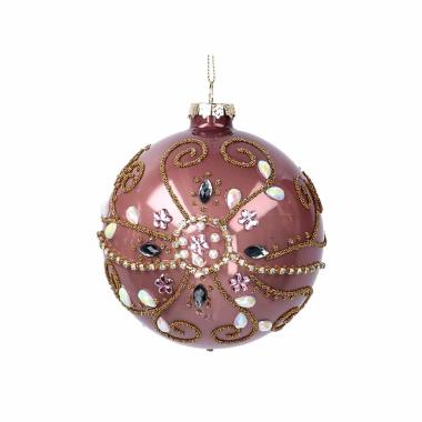Pallina Natale Vetro cm.8 Rosa con Perline e Decorazioni |Vacchetti