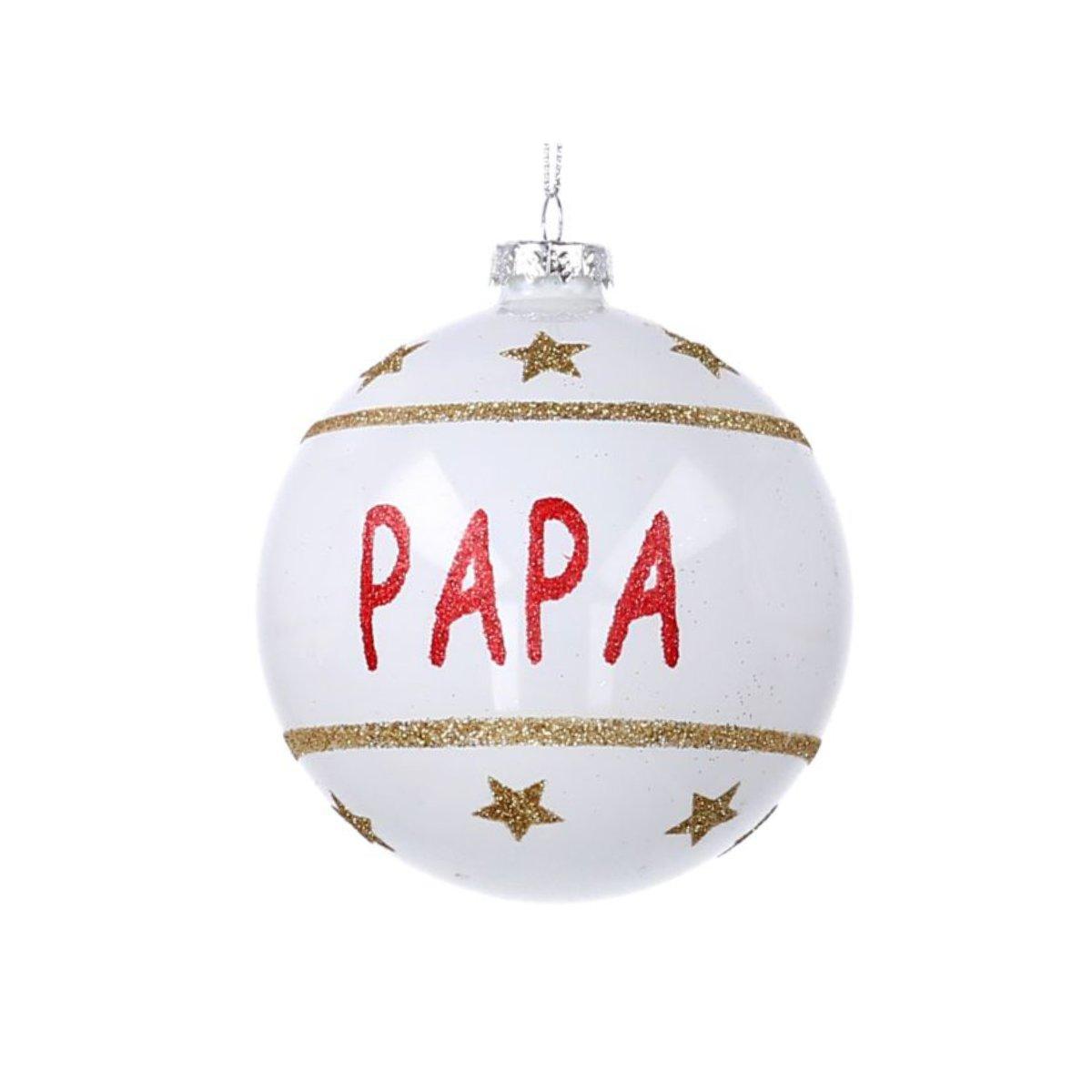 Pallina Natale Vetro cm.10 Bianca con Scritta Pap |Vacchetti