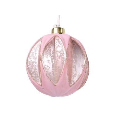 Pallina Natale Vetro cm.8 Rosa con Glitter Oro |Vacchetti
