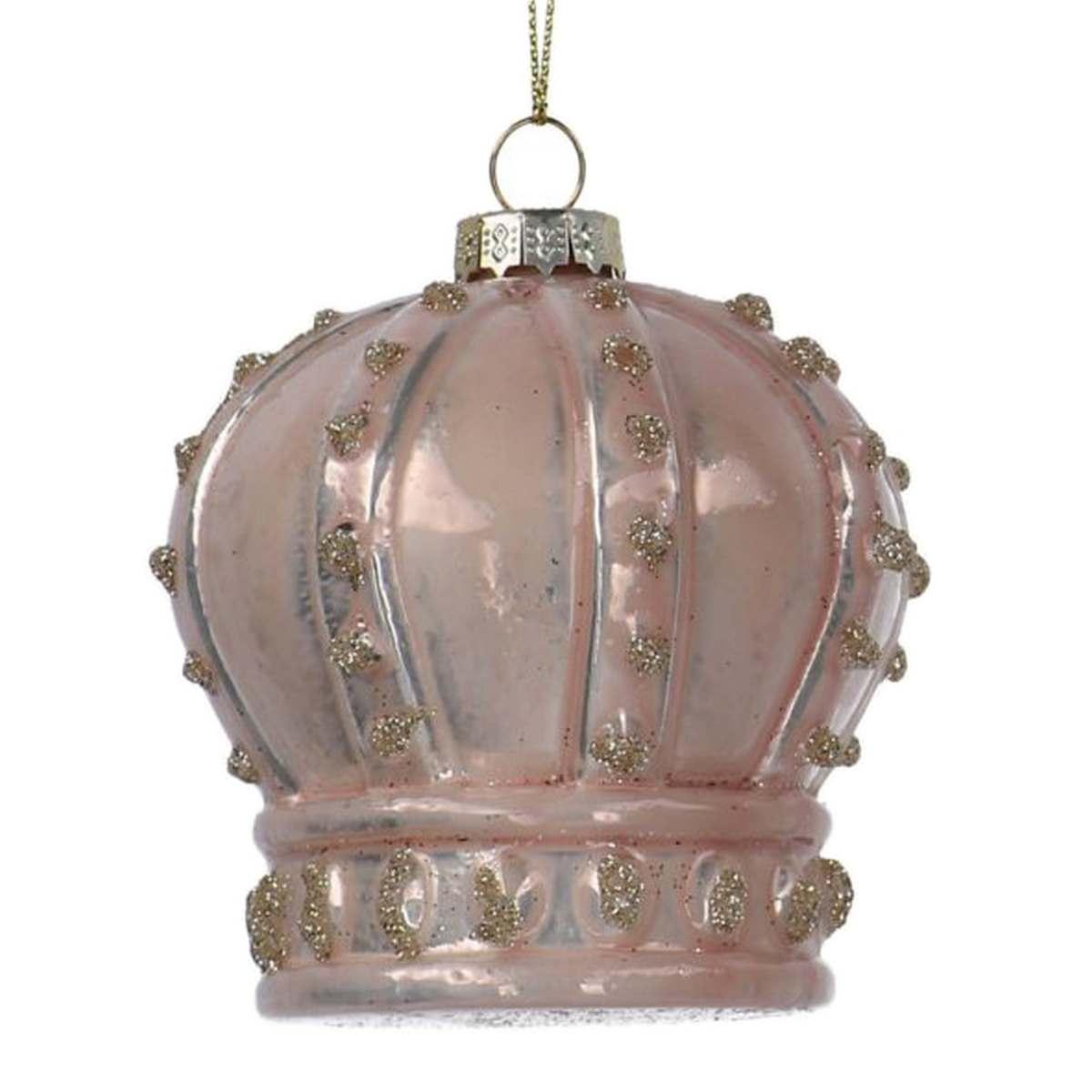 Pallina Natale Vetro cm.8 Corona Regina Rosa |Vacchetti