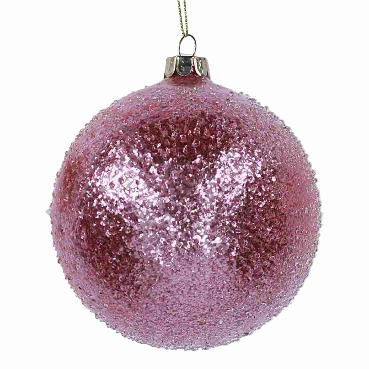 Pallina Natale Vetro cm.8 Rosa con Brillantini |Vacchetti