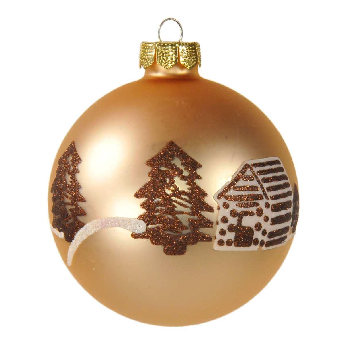 Pallina Natale Vetro cm.8 Champagne opaco con Decori |Inge's Glass