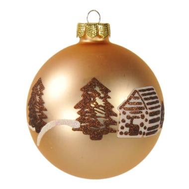 Pallina Natale Vetro cm.8 Champagne opaco con Decori |Inge's Glass