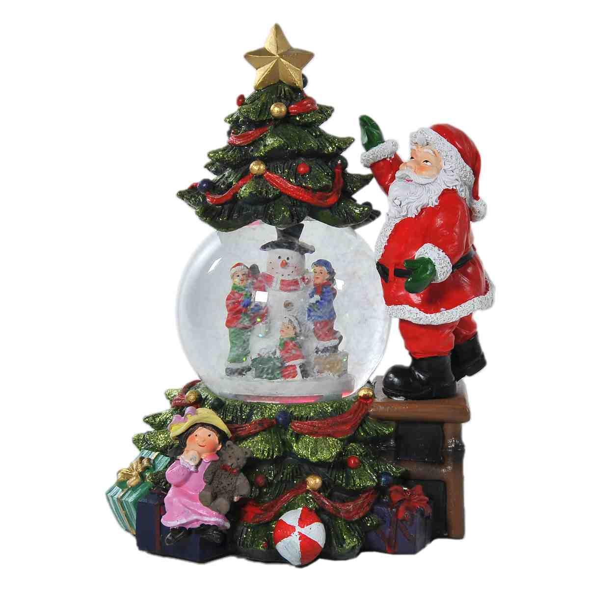 Sfera Natale con Neve Babbo e Albero cm.16x25 a Batterie |Vacchetti